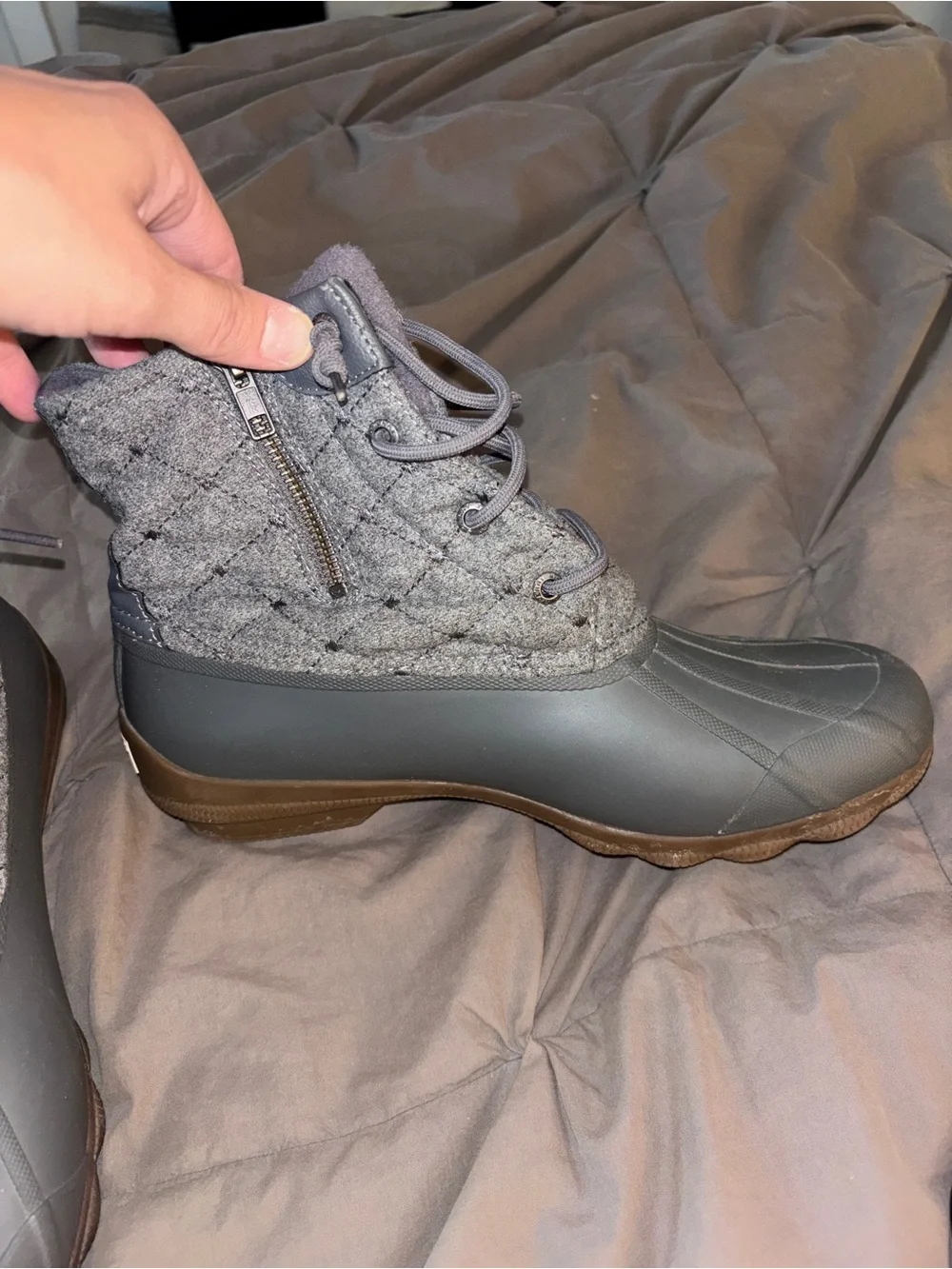 Sperry Gray Quilted Wool-Upper Duck Boots